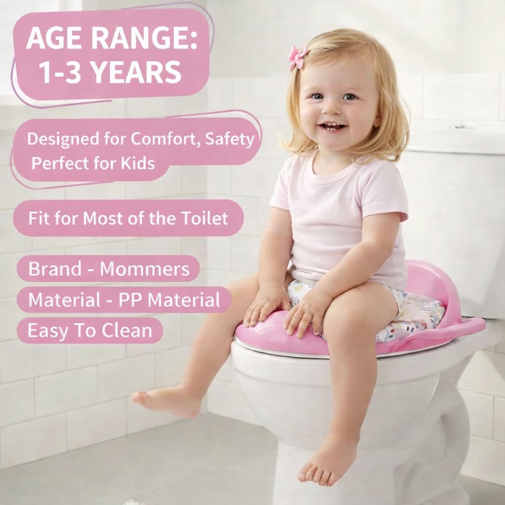 Mommers Kids Toilet Training Seat 1-5 Years Baby Potty Seat with Soft Cushion I Splash Guard I Easy to Clean Seat Cover for Kids I Pink