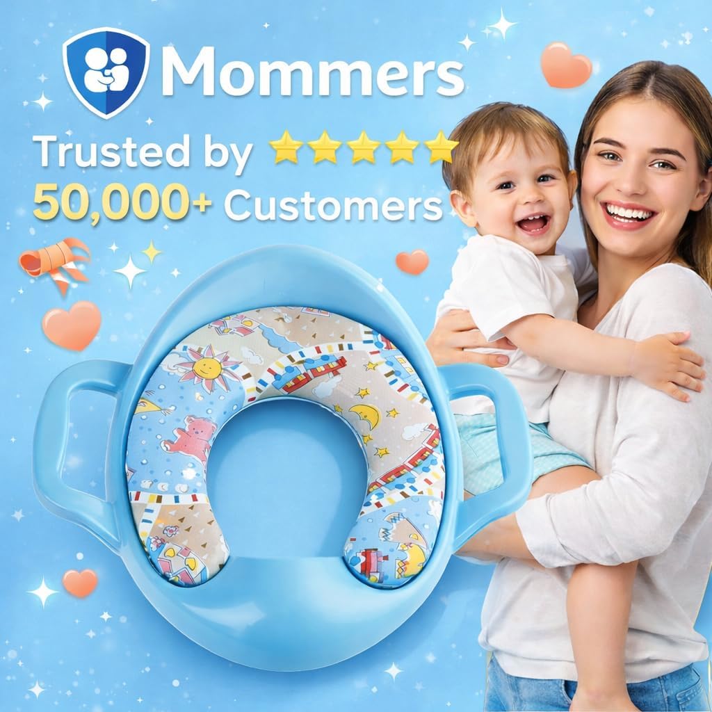 Mommers Kids Toilet Training Seat 1-5 Years Baby Potty Seat with Soft Cushion I Splash Guard I Easy to Clean Seat Cover for Kids I Blue