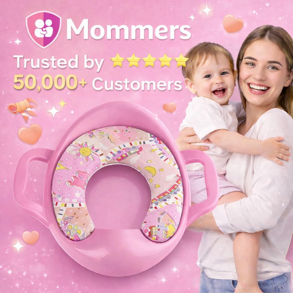 Mommers Kids Toilet Training Seat 1-5 Years Baby Potty Seat with Soft Cushion I Splash Guard I Easy to Clean Seat Cover for Kids I Pink