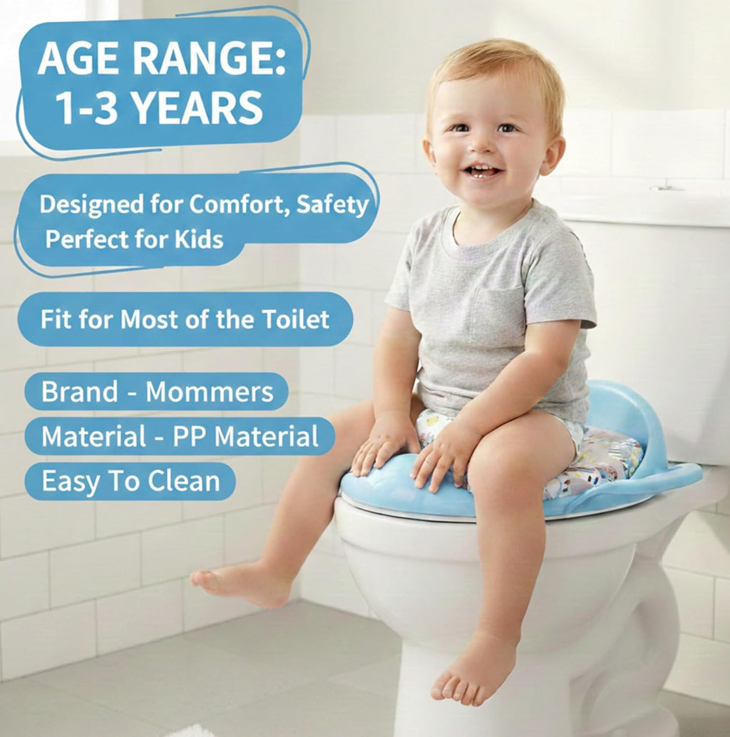 Mommers Kids Toilet Training Seat 1-5 Years Baby Potty Seat with Soft Cushion I Splash Guard I Easy to Clean Seat Cover for Kids I Blue
