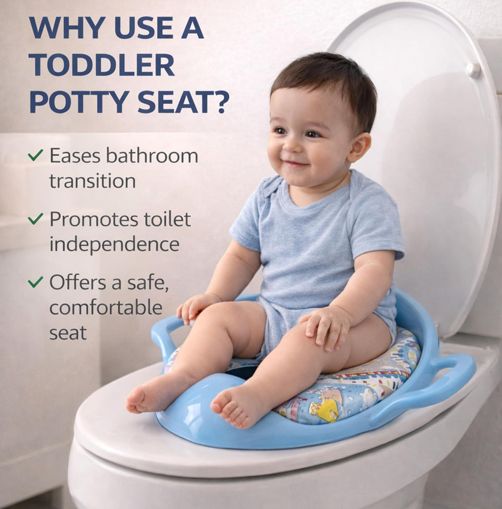 Mommers Kids Toilet Training Seat 1-5 Years Baby Potty Seat with Soft Cushion I Splash Guard I Easy to Clean Seat Cover for Kids I Blue