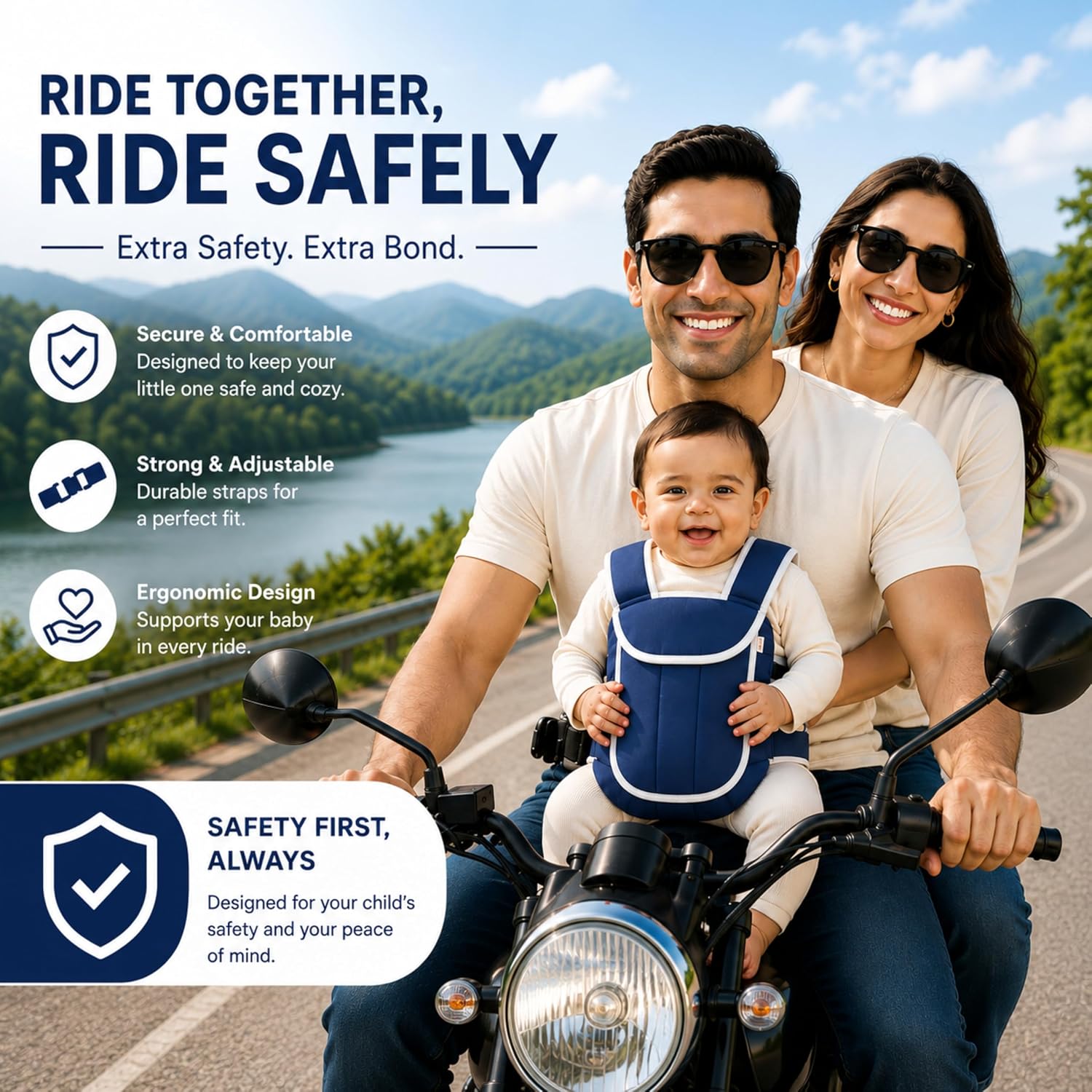 Mommers Baby Safety Belt for 2 Wheeler | Adjustable Harness for Bike and Scooter