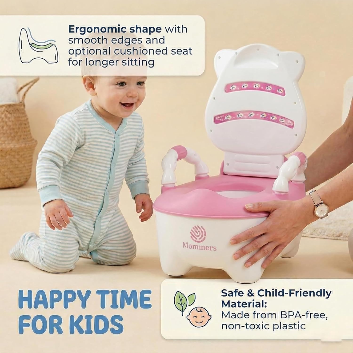 Mommers Baby Potty Training Seat with Backrest and Side Handles