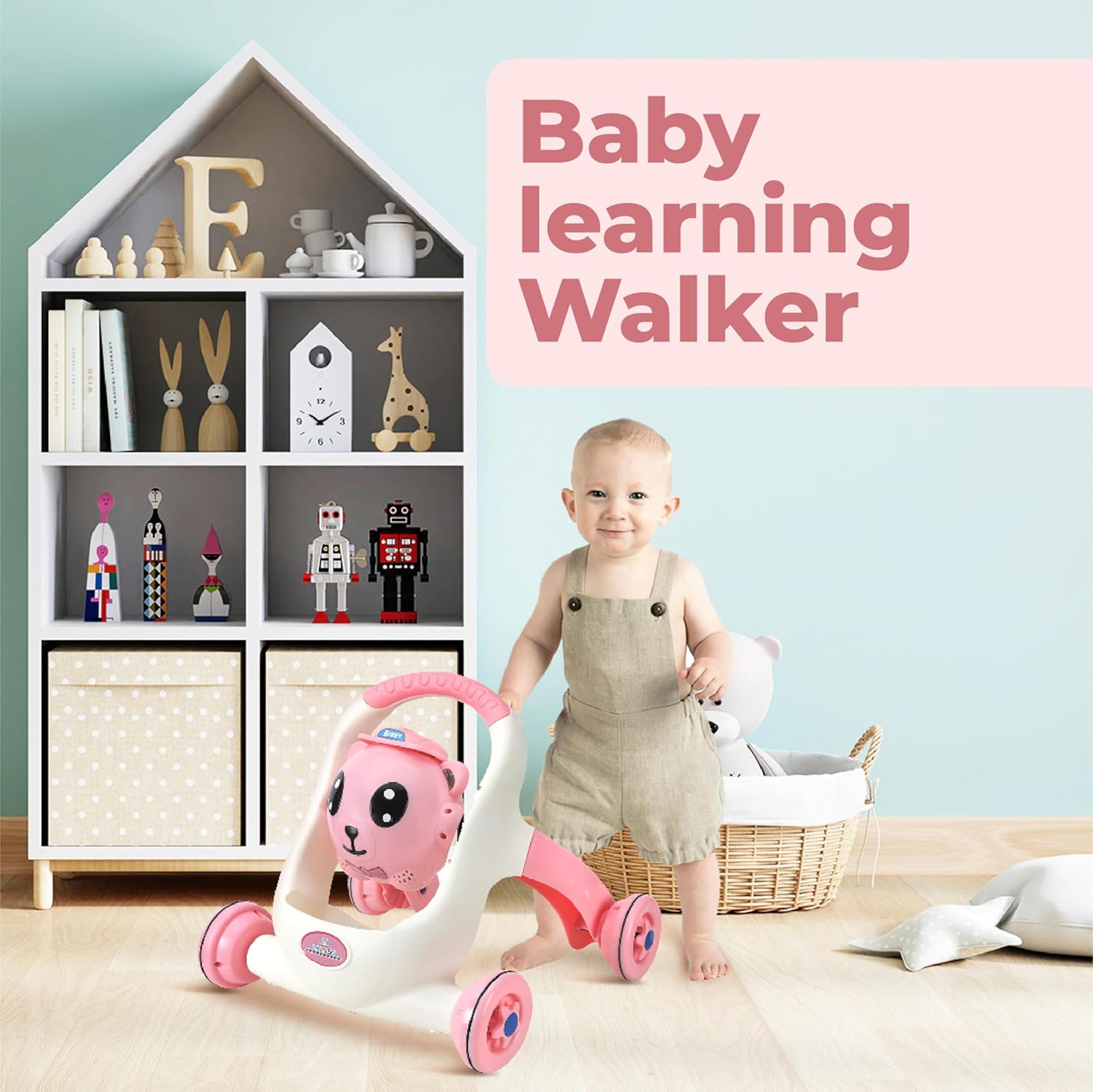 Mommers Baby Walker Musical Push Support with Wheels & Handle | Cute Design Activity Walker for Toddlers | Balanced Wheels Walker | Indoor Play (Copy)