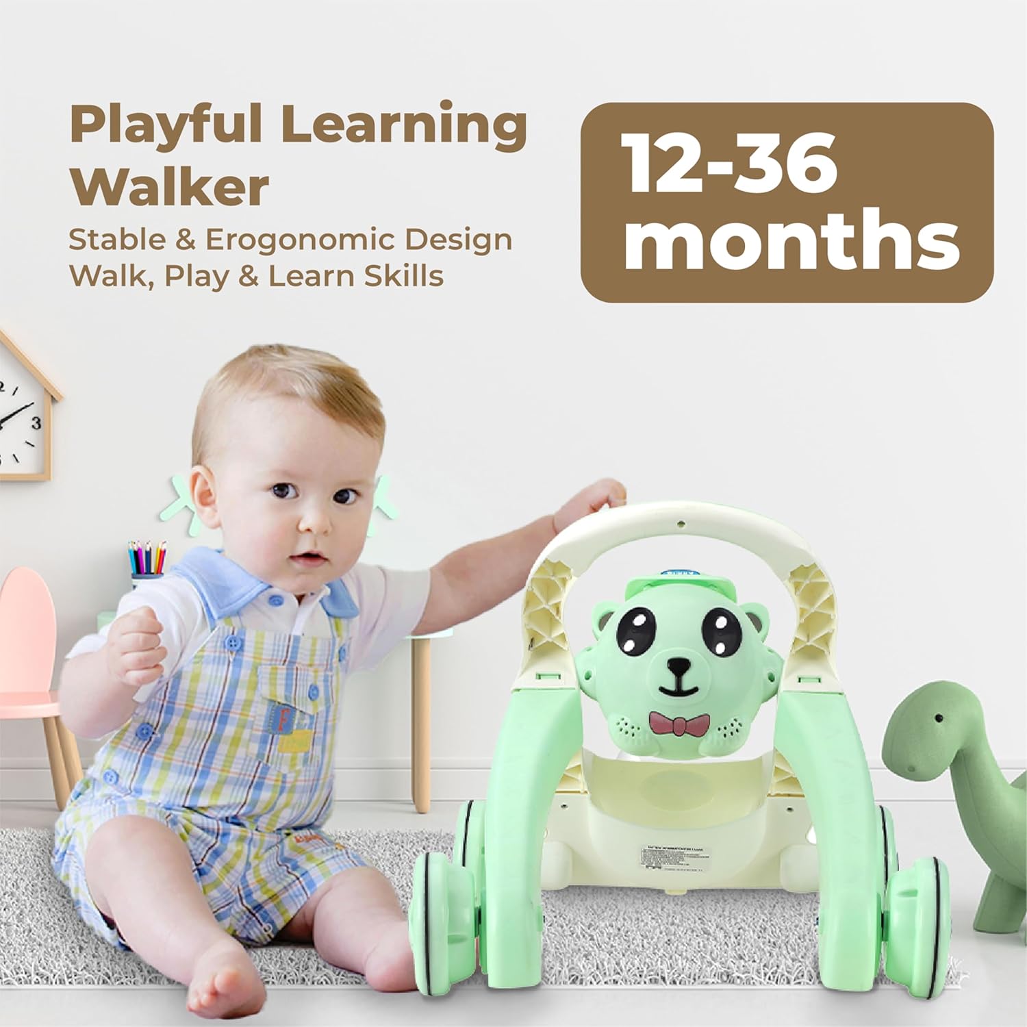 Mommers Baby Walker Musical Push Support with Wheels & Handle | Cute Design Activity Walker for Toddlers | Balanced Wheels Walker | Indoor Play (Copy) (Copy)
