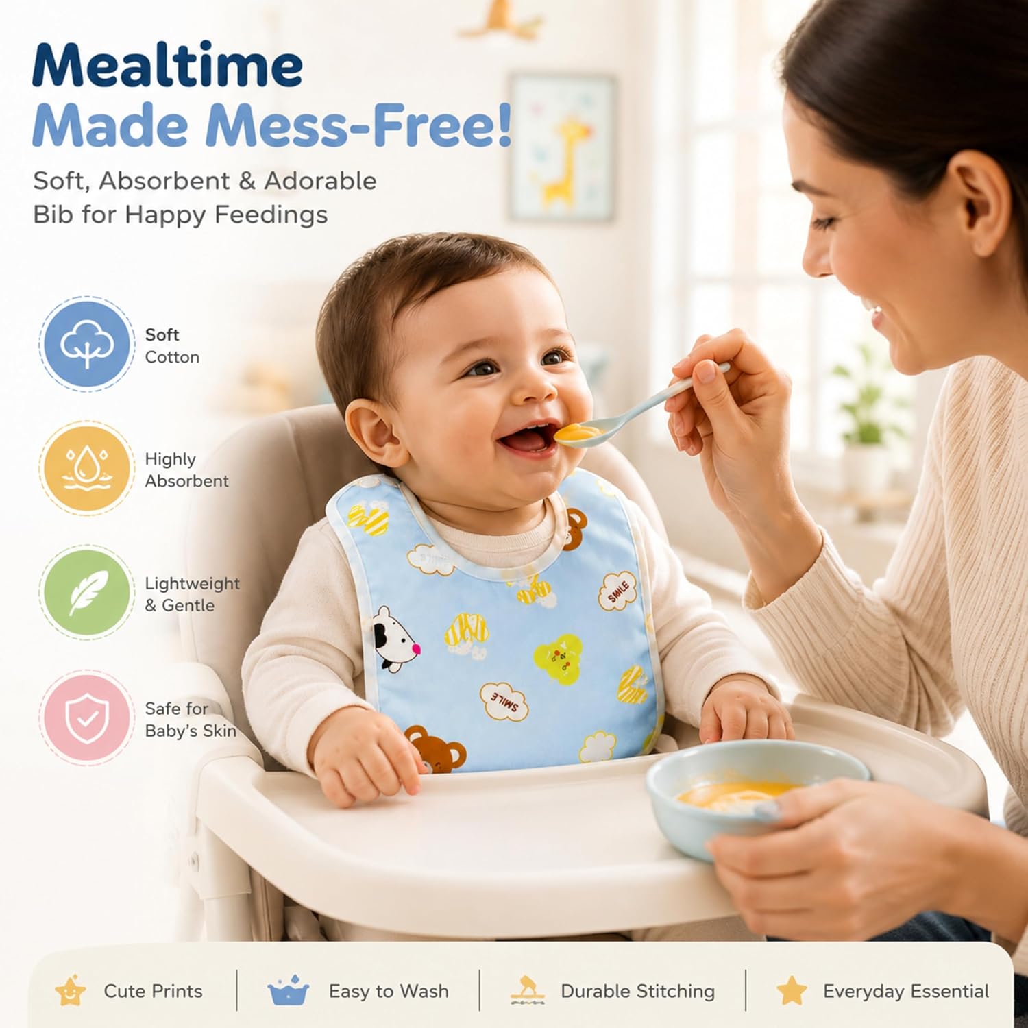 Mommers Waterproof Bibs for Baby | Feeding Bibs for 0–9 Months